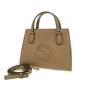Gucci Soho top handle 2way bag beige leather